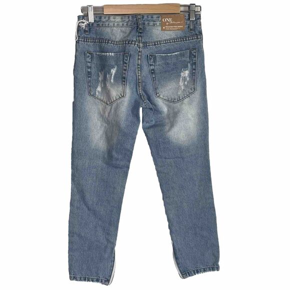 One X OneTeaspoon Women's Blue Trashed Free Birds Ankle Zip Jeans Size 26 - Picture 2 of 5